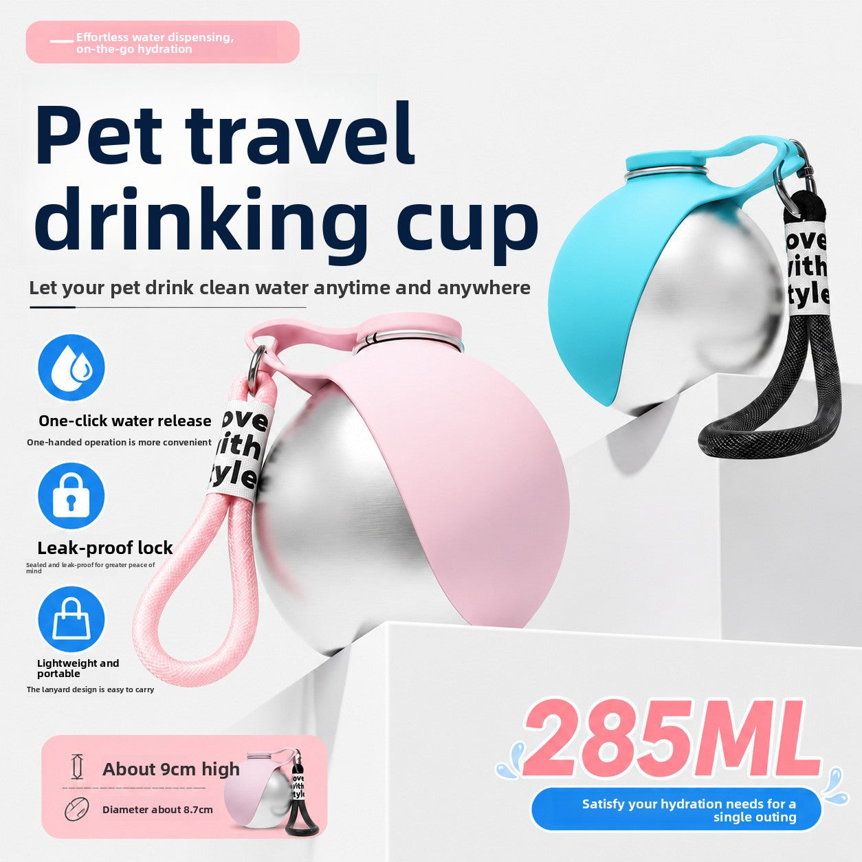 Botella Portátil para Perros — Cuenco Plegable + Cuerda de Paseo | CANVOY